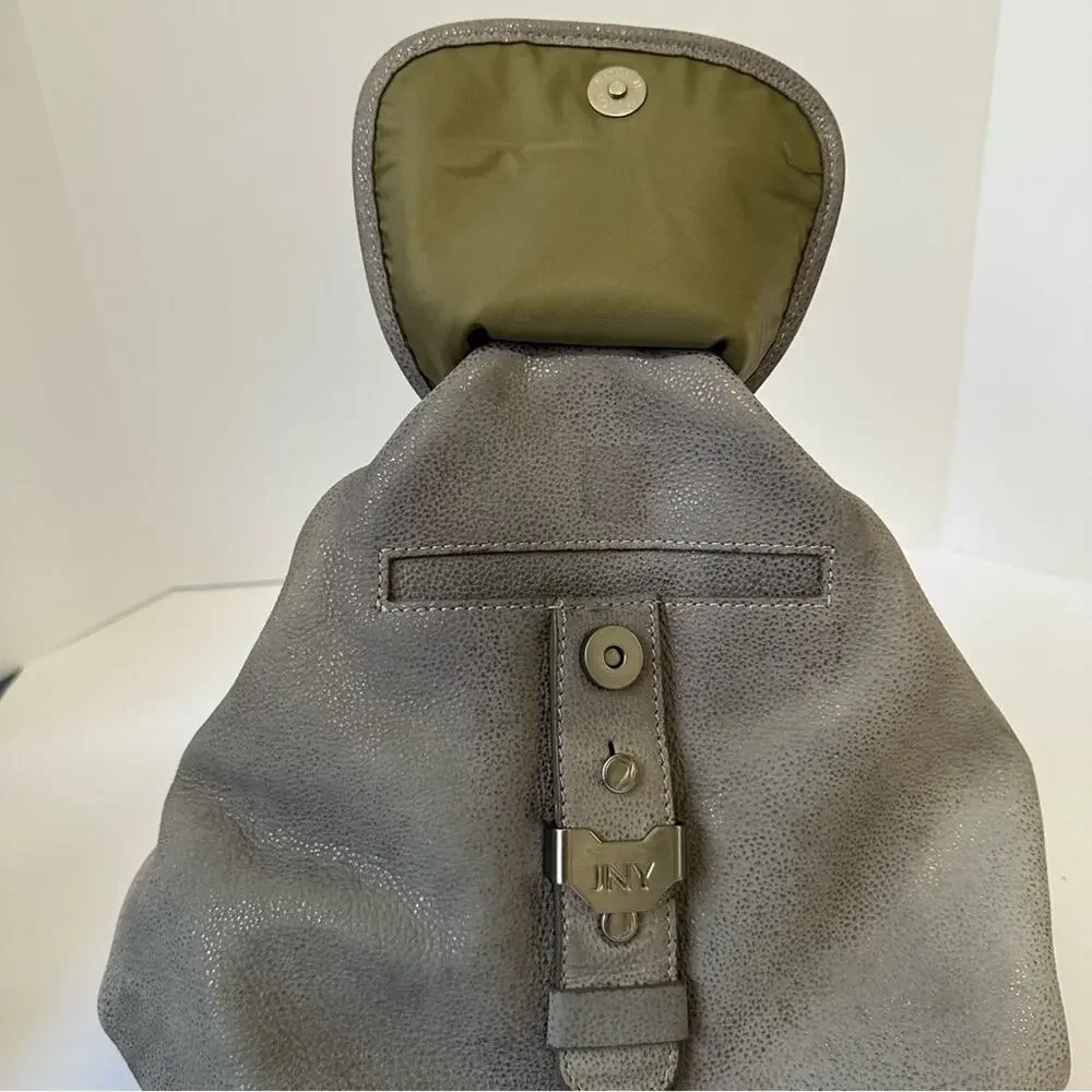 Vintage 90s Jones NY Triangle Leather Backpack Rock Stone Gray Convertible Bag